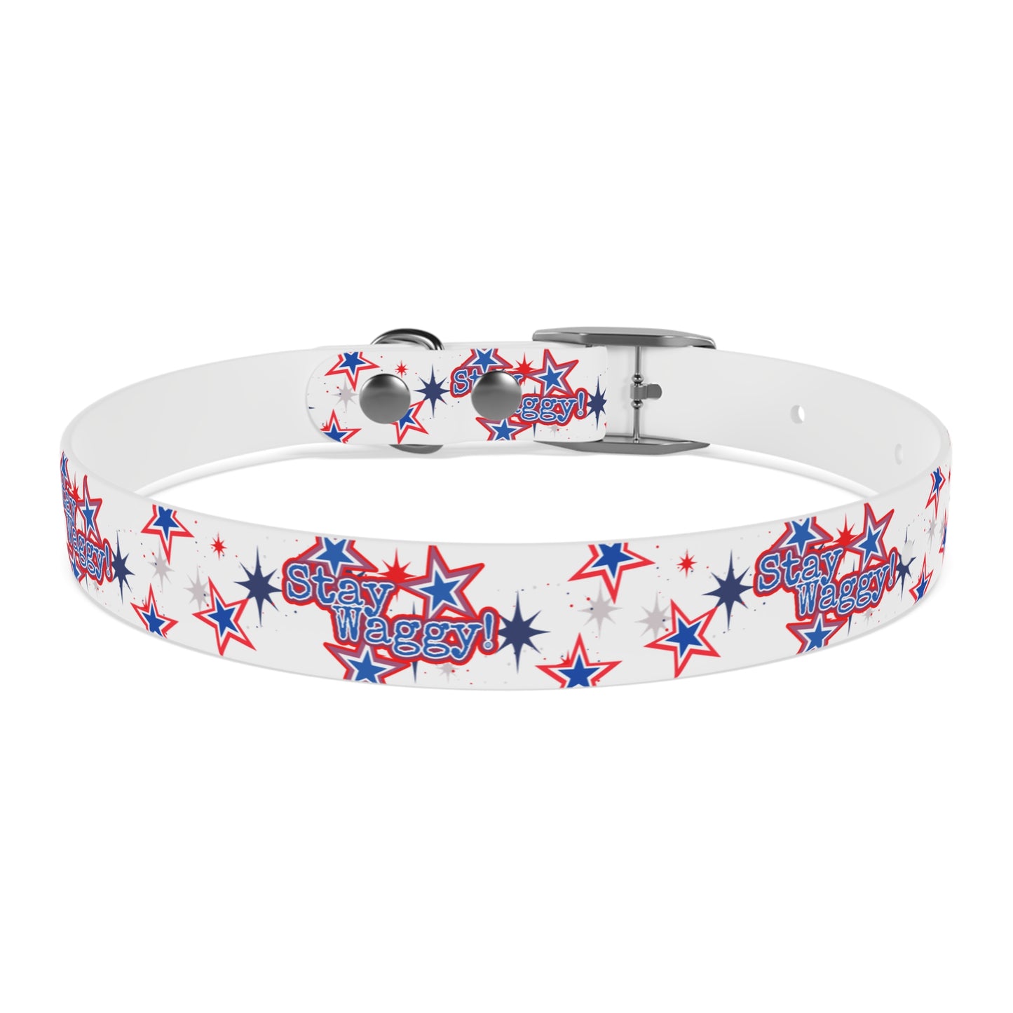 Stay Waggy! White Patriotic Stars Dog Collar