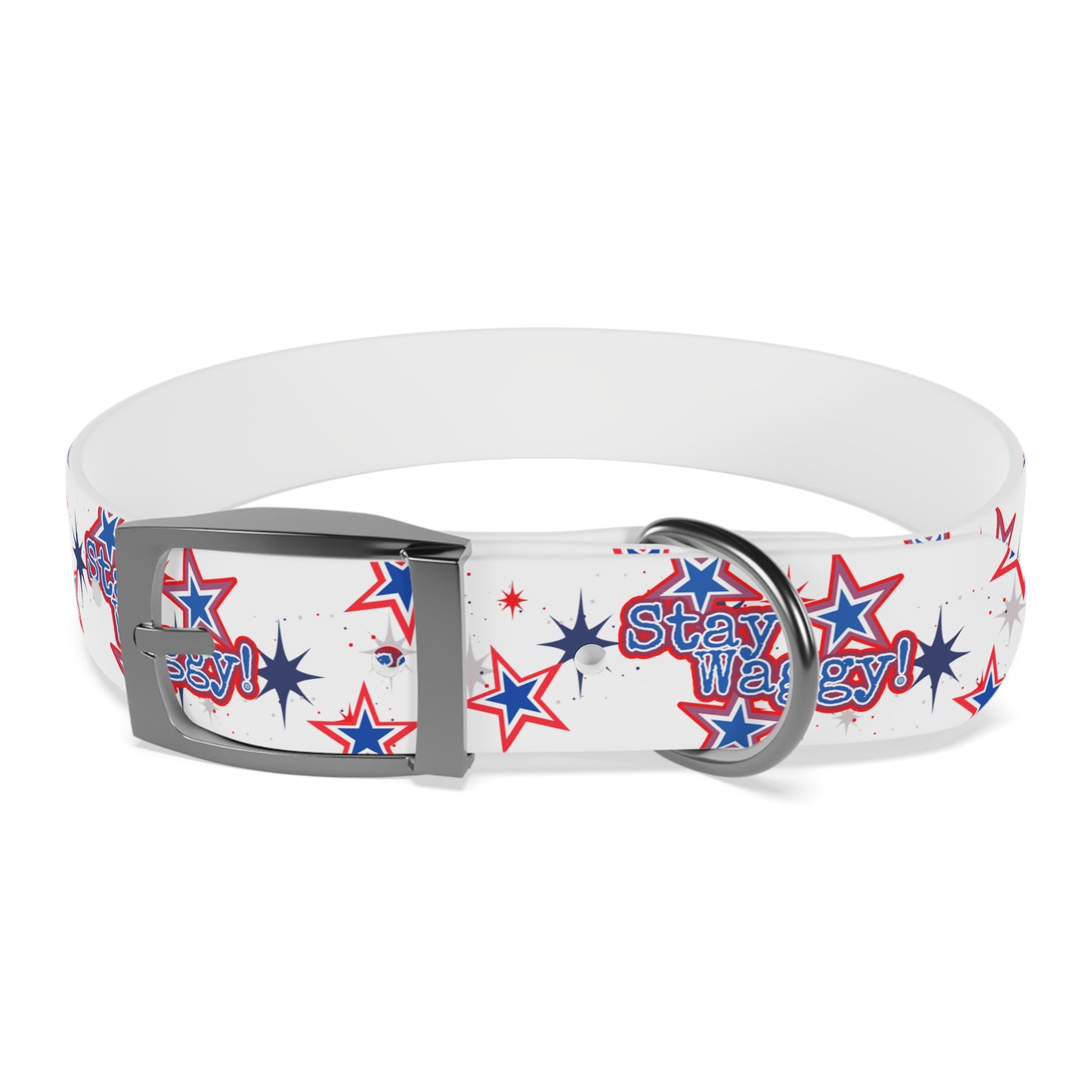 Stay Waggy! White Patriotic Stars Dog Collar