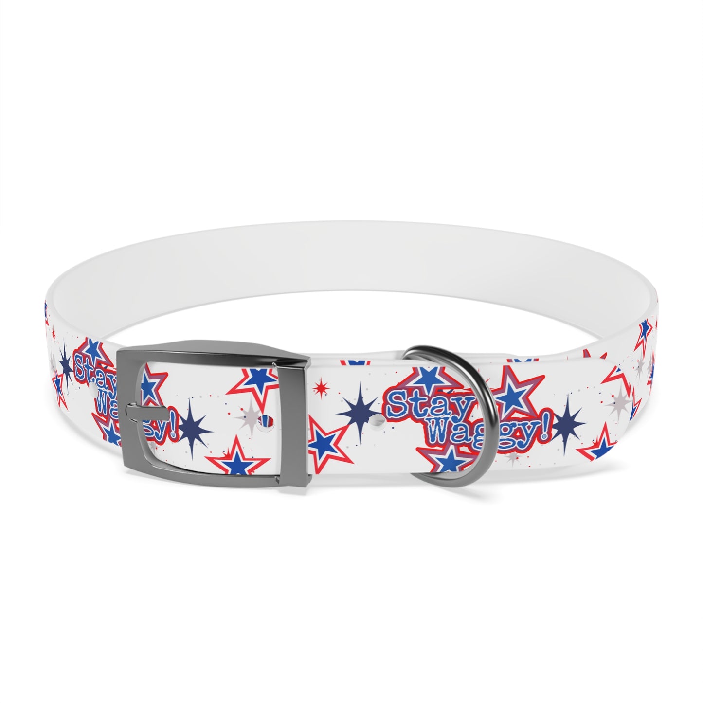 Stay Waggy! White Patriotic Stars Dog Collar