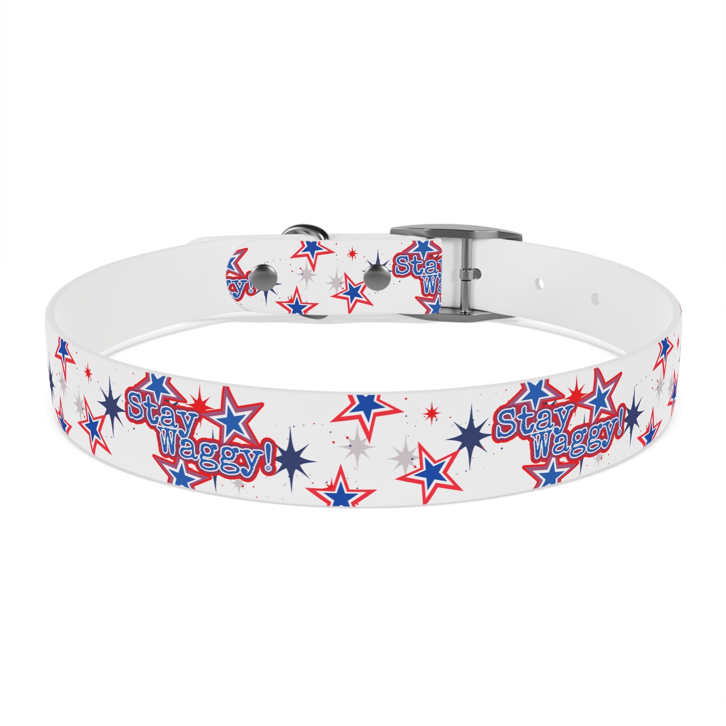 Stay Waggy! White Patriotic Stars Dog Collar