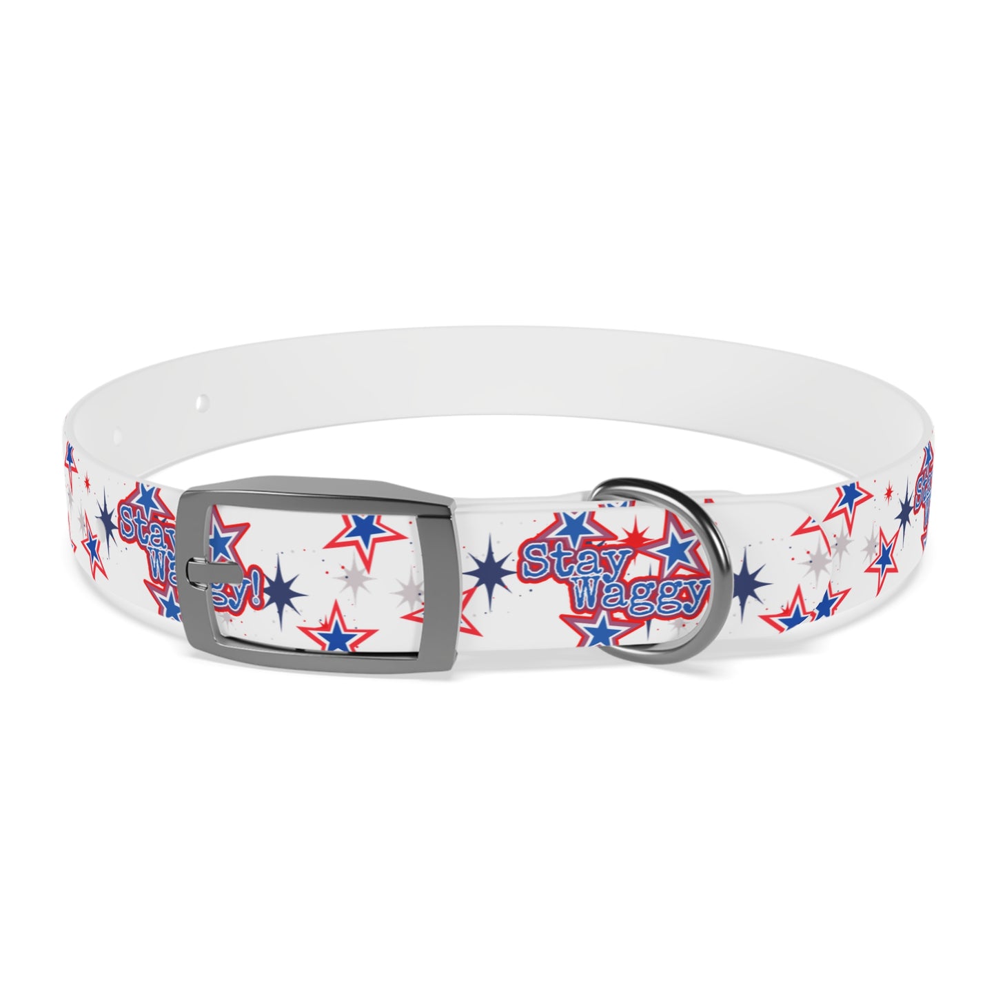 Stay Waggy! White Patriotic Stars Dog Collar
